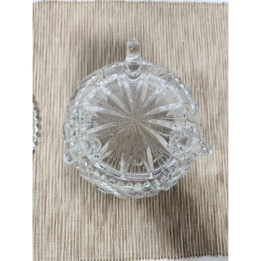 Vintage Cut Crystal Covered Candy Dish 3 Footed Lidded Trinket Bowl Pinwheel